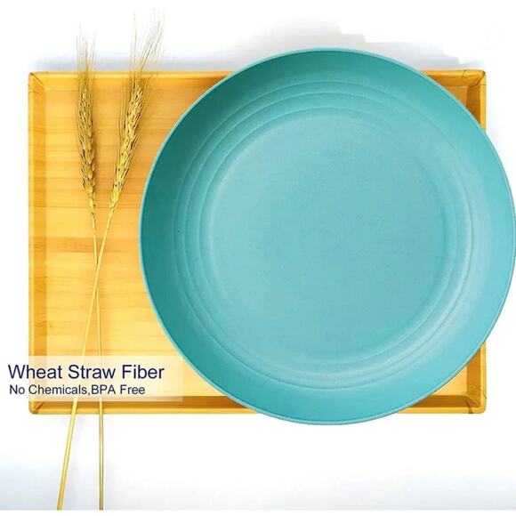 NEW 12pc Cereal BOWL & PLATE SET Indoor Outdoor Wheat Straw Microwave Dishwasher - Picture 2 of 6